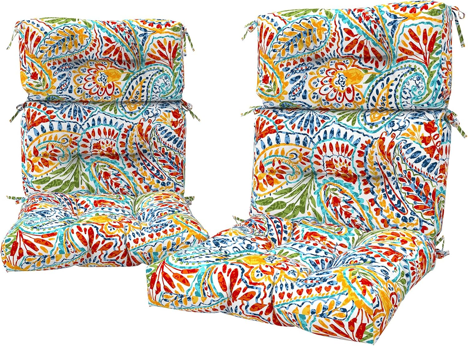 LVTXIII 2 Pack Outdoor High Back Cushions, 22' W x 20' D Tufted Seat and Back Chair Cushion with Ties, Fluffy Patio Replacement Rocking Chair Cushion for Outdoor Furniture Use, A Paisley Ummi Multi