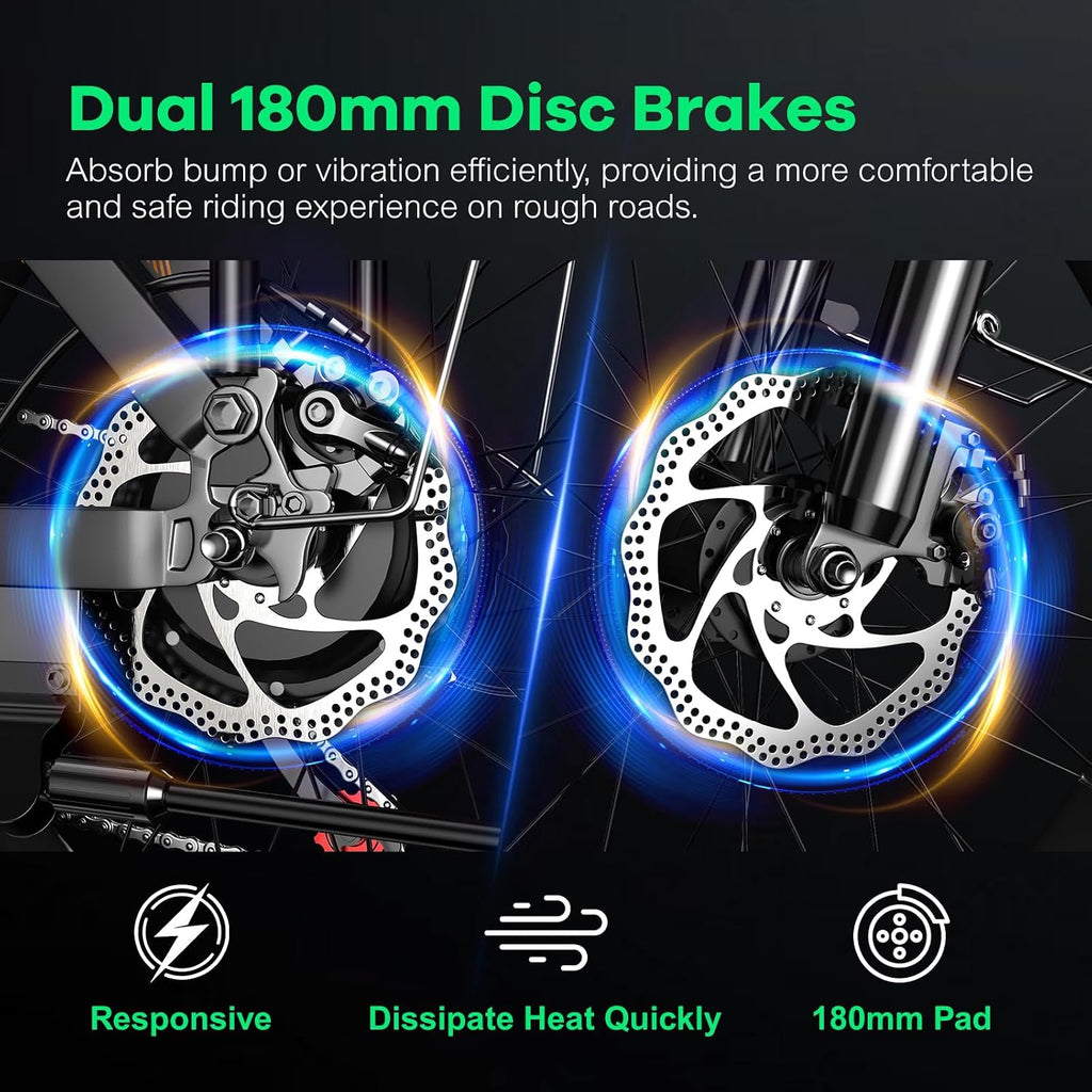 Foldable Electric Bike for Adults, 48V 20Ah Removable Lithium Battery up to 80Miles, 20' Fat Tire 1000W Peak Motor Dirt Ebike Adult Electric Bicycle for Commute Beach Mountain E Bike