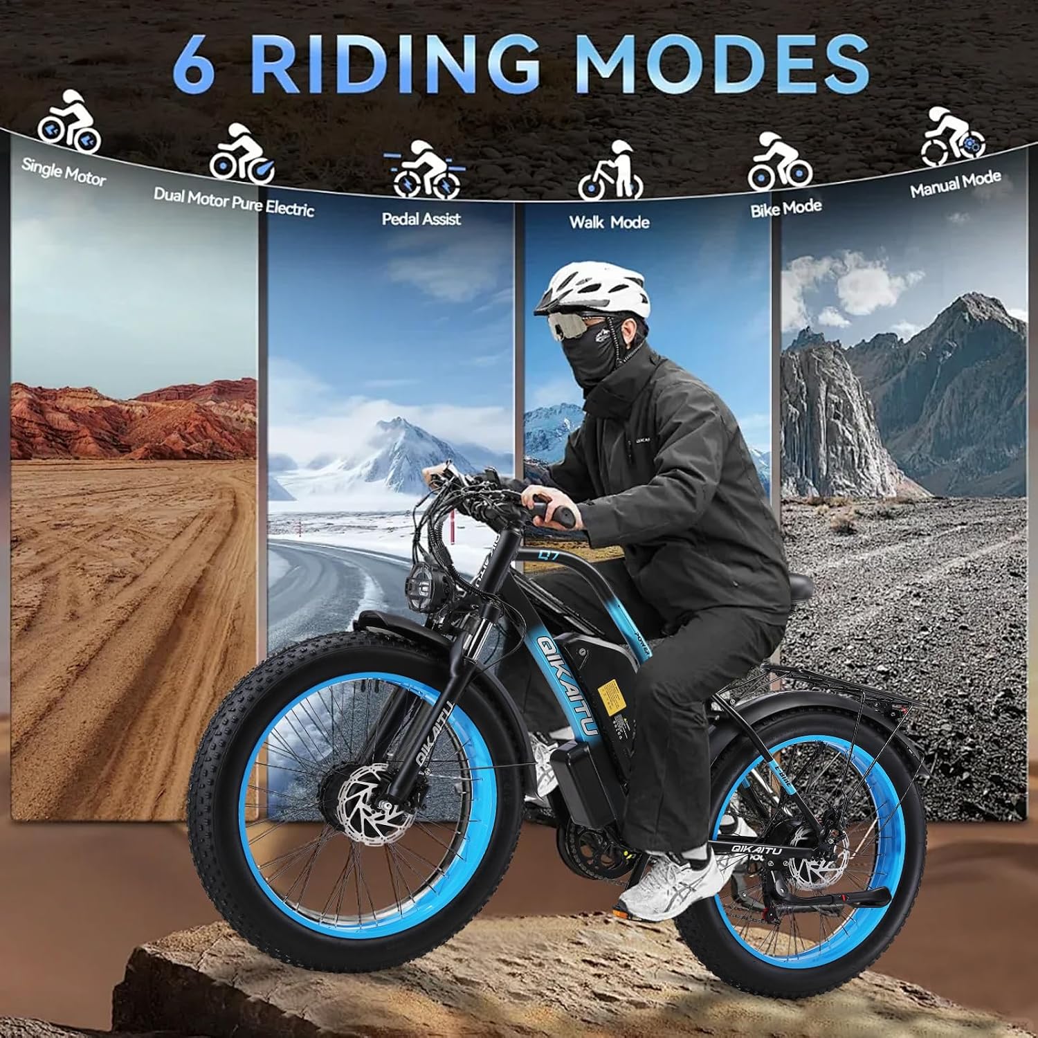 Electric Bike Peak 2000W Motor, UL Certified, 48V 22.4AH Removable Battery, 24' Fat Tire Ebikie All-Terrain, Aluminum Frame, Dual Hydraulic Suspension.LCD Display