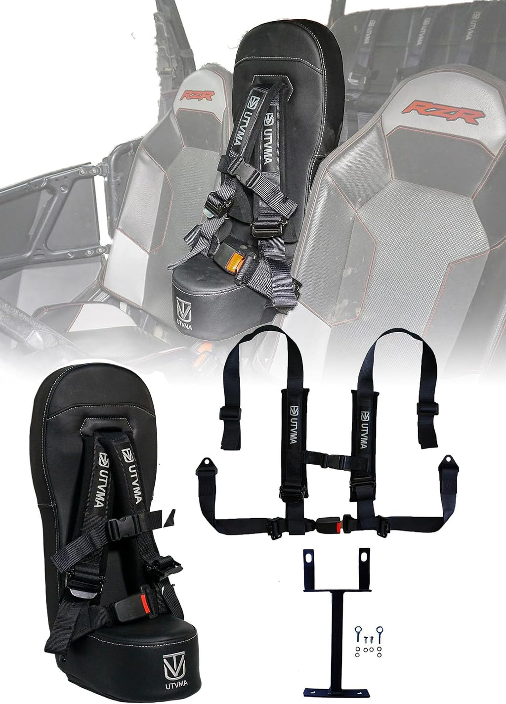 UTVMA RZR 1000 and 900 (2014-2023) Bump Seat with 4-Point Harness | Kids Seat | Jump Seat | All Models (XP, Turbo, Turbo S, High Lifter, Sport, Premium, Ultimate) (Black)