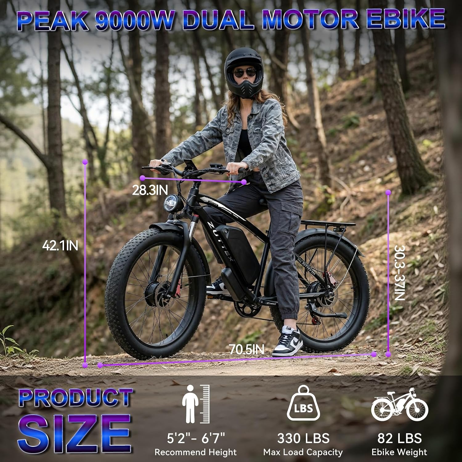 Dual Motor Ebike Peak 9000W 58V Max-Output Electric Bike for Adults 24 Inch Fat Tire 36AH Battery 47MPH 105 Miles Range Hydraulic Brakes Bike for Commuting Travel