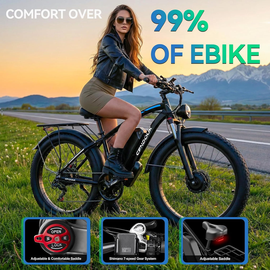 Upgraded Peak 8000W Ebike for Adults Dual Motor Electric Bike - 220NM 47MPH 24' Fat Tire Bike with 58V Max-Output 36AH Certified Battery LCD Display Electric Bike -Blue