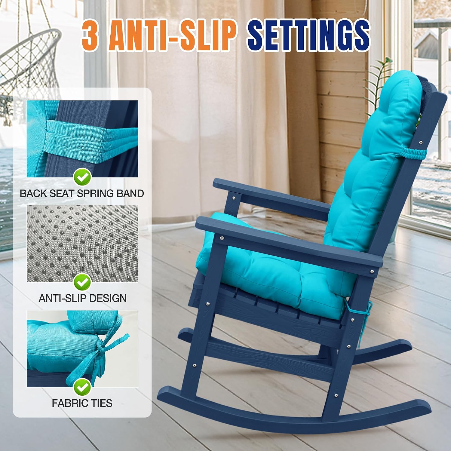 YEFU Adirondack Chair Cushion, Rocking Chair Cushions High Back Set of 4, Thickened Patio Chair Pad for Indoor and Outdoor, 49x20x4.7 Inch, Aruba Blue