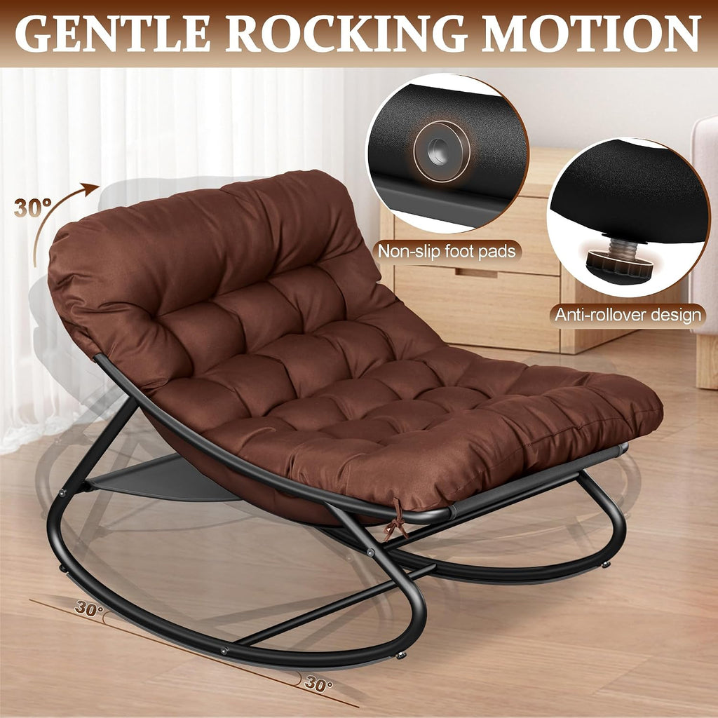 Outdoor Rocking Chair with Footstool, Oversized Patio Rocker with Deep Seat Thick Cushion, Rrocking Chairs for Bedroom, Living Room, Porch, Garden, Lawn (Brown)