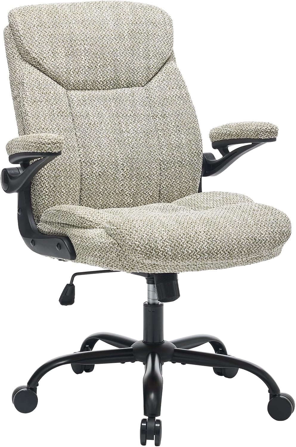 Cloth Office Chair Adjustable Desk Chair Mid Back Executive Comfortable Fabric Ergonomic Back Support Home Computer Chair with Padded Flip-up Armrest Swivel Wheels, Small Gaming Chair | LightGreen