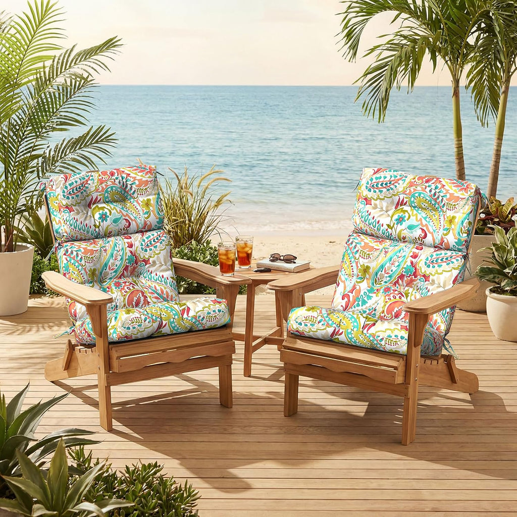 Outdoor High Back Patio Chair Cushions, Tufted Rocking Chair Cushions, Adirondack Cushions for Garden Porch Home Office Chair Use, 44' x 22' x 4', 2 Pack, Pretty Paisley