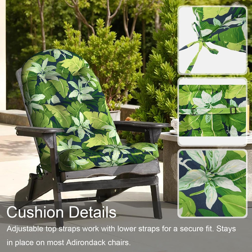 LVTXIII 2 Pack Outdoor Adirondack Chair Cushions, 44x19x4 Inch Water Repellent Patio Cushions for Rocking Chairs, Thick Tufted High Back Seat Cushion Set, Jungle Leaves