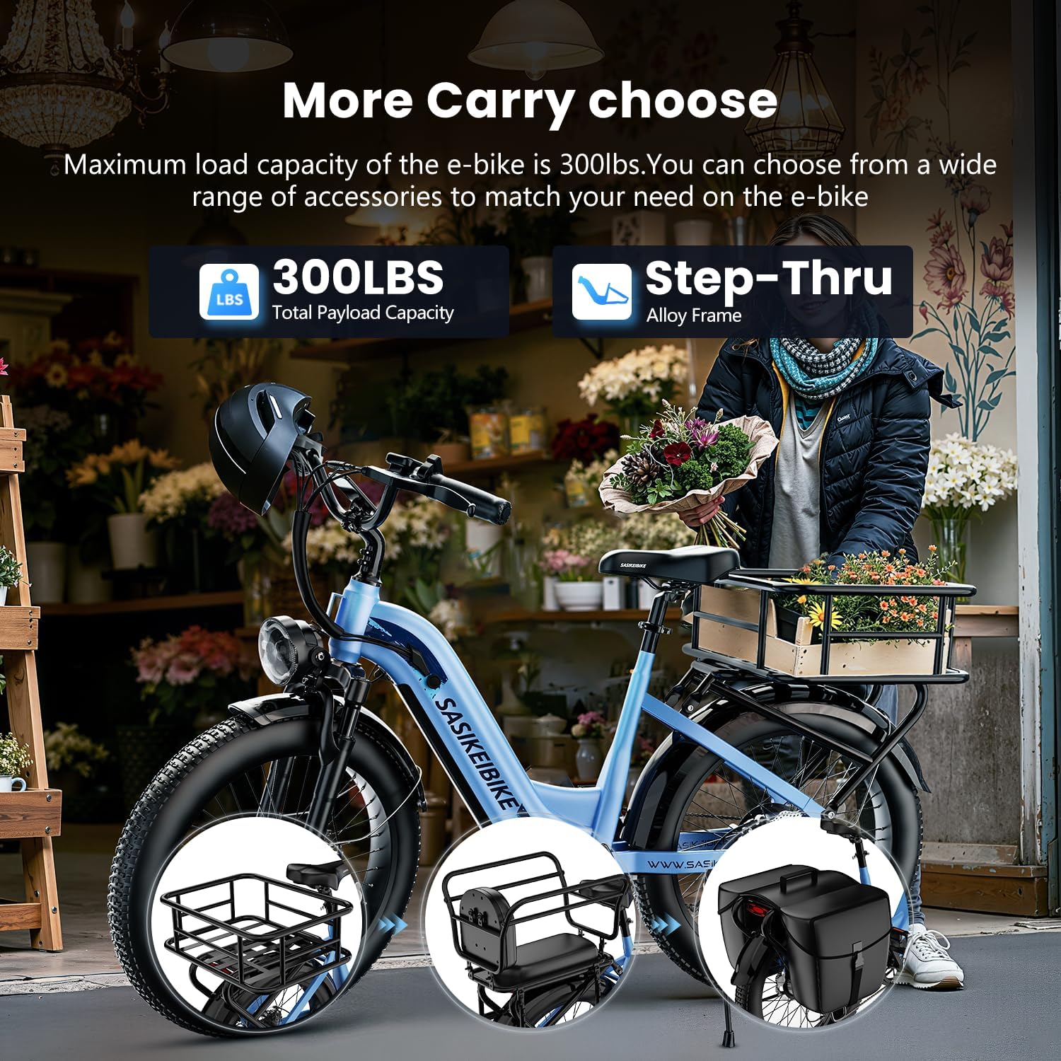 1500W Motor Electric Bike for Adults & Teenager, 48V 20AH Removable Battery Ebike, 24inch Fat Tire Electric Bicycle, Step-Thru E Bike for Commuting & Mountain, Front Suspension
