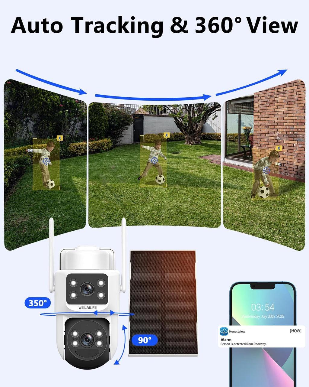 【All-in-One Security System】 Security Cameras Wireless Outdoor, Home WiFi Video Surveillance Systems, Solar Powered PTZ Security Camera System DVR Kits