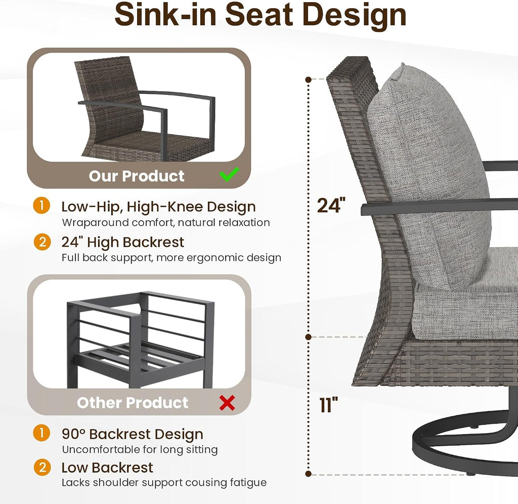 Green4ever Patio Swivel Dining Chairs Set of 2 with 360-Degree Rotating, Metal Outdoor Rocking Chair, All Weather Rattan Patio Chairs for Balcony, Porch, Bistro, Gray