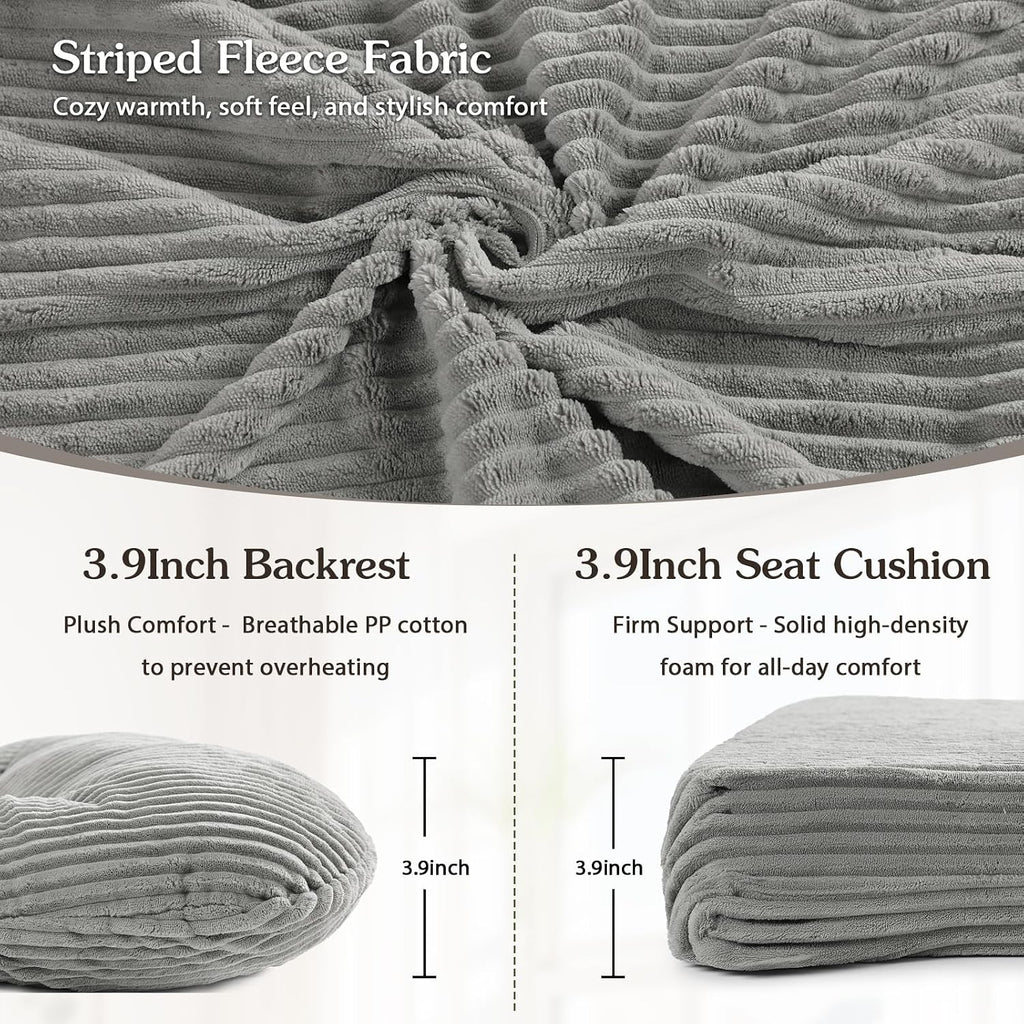 ANMINY 5pcs Glider Rocker Replacement Cushions Set - Thickened Fleece Glider Rocking Chair Cushions with 29.5 inch High Backrest & Side Pockets for Indoor Nursery, Washable & Non Slip, Gray