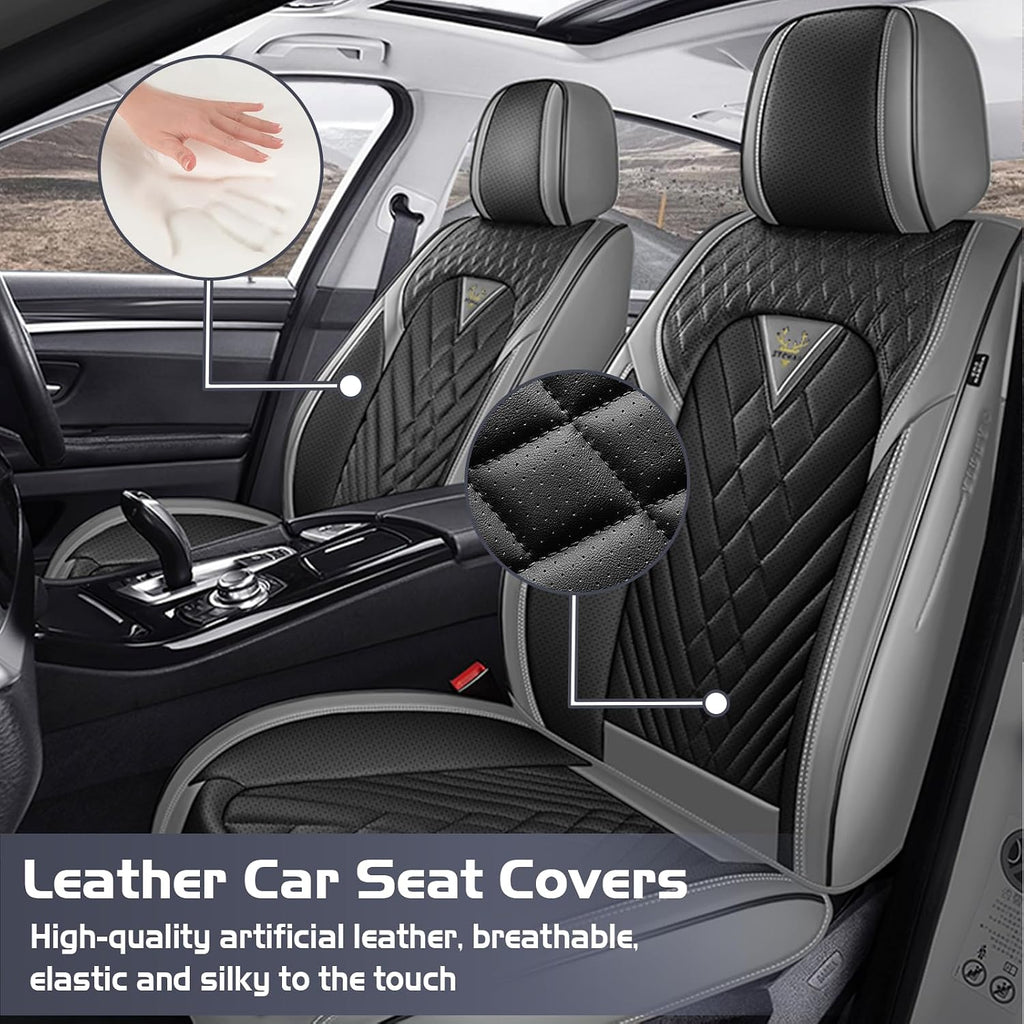 Car Seat Covers for Chevy Traverse 2009-2026, Waterproof Nappa Leather Full Set Seat Cover, Anti-Slip and Comfortable Automotive Seat Protector&Accessories(Gray Black)