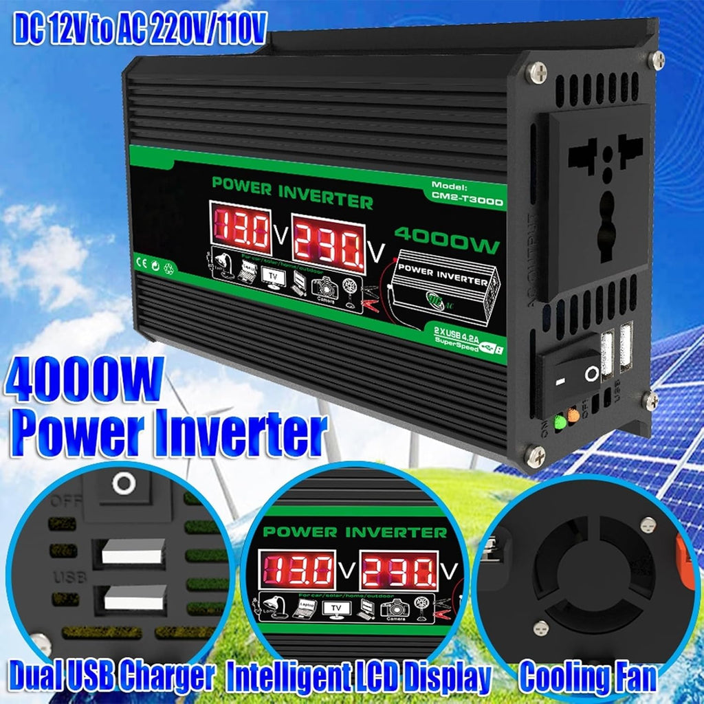4000W Solar Inverter Kit 12V to 110V/220V with 75W Foldable Solar Panel & 50A Controller - Portable Solar Generator for Home & Car Use (Black, 12V to 110V)