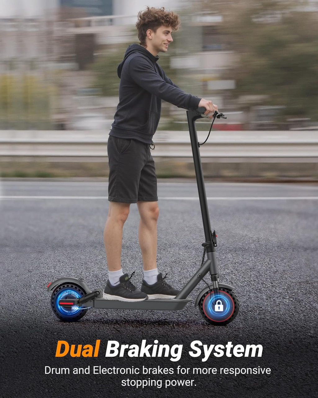 Electric Scooter, 350W-500W Motor, 9 MPH to 22MPH, 10-41 Miles Range, Dual Suspension, Dual Braking, App Control, Foldable Commuter E Scooter for Adults and Teens