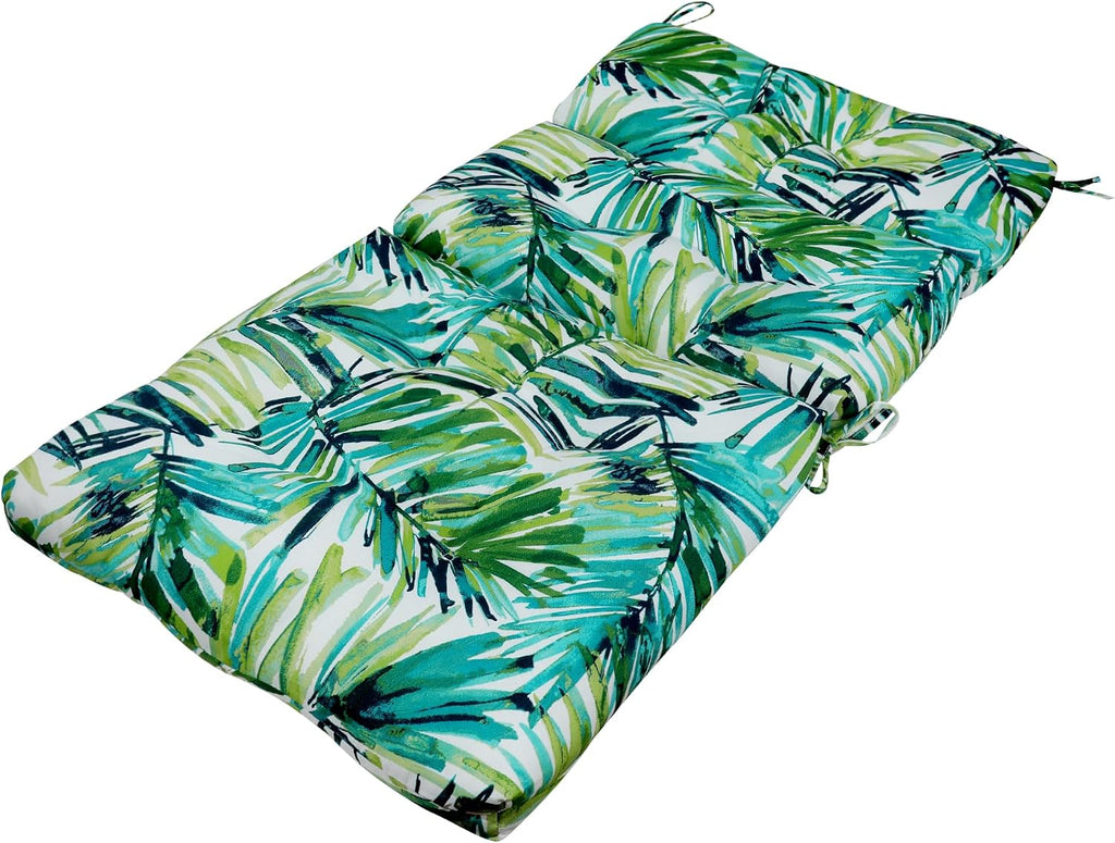 Magpie Fabrics Patio Tufted High Back Chair Cushion 2 Count, Waterproof Fade Resistant Indoor Outdoor Deep Seating Rocking Chair Swing Seat/Back Cushions - Green Palm Leaves
