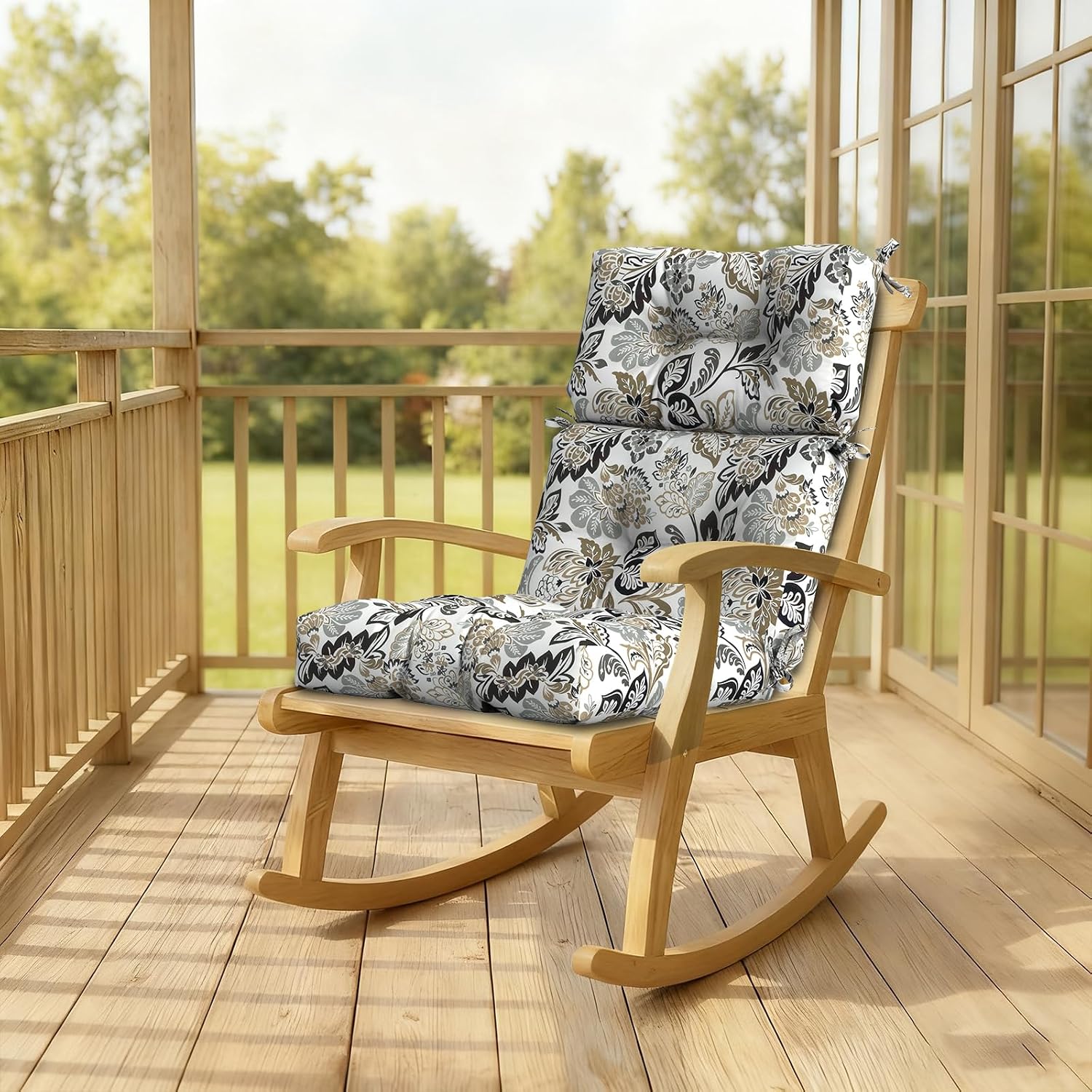 DYTXIII Outdoor High Back Chair Cushions Set of 2, Water Repellent Tufted Rocking Seat Cushions Replacement 44 x 22 Inch, Seat & Back Chair Pads for Patio, Balcony and Indoor Use -Dailey Tan