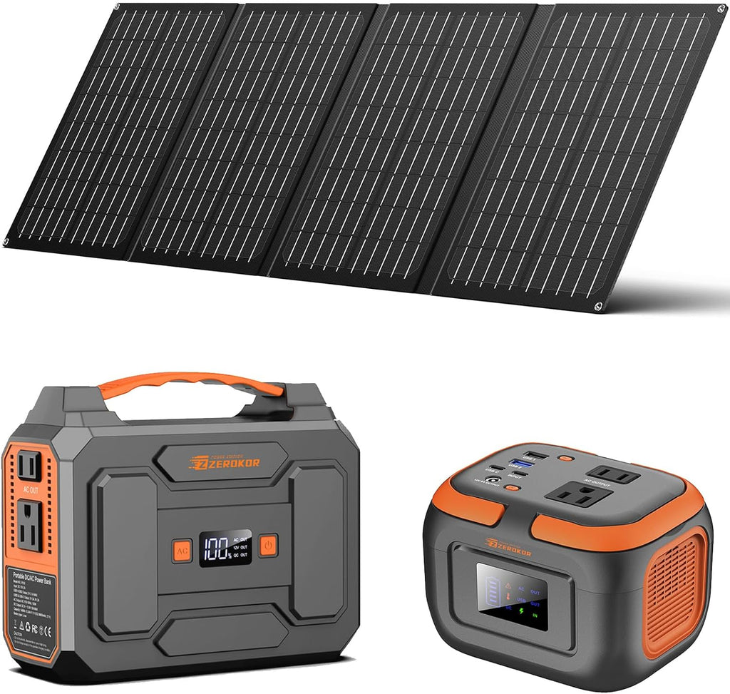 Portable Solar Power Station 100W with Foldable 40W Solar Panel,120W 110V Portable Power Pack with AC Outlet for Laptop Smart Device Outdoor Camping RV Hiking Outdoor Backup with Solar Charger