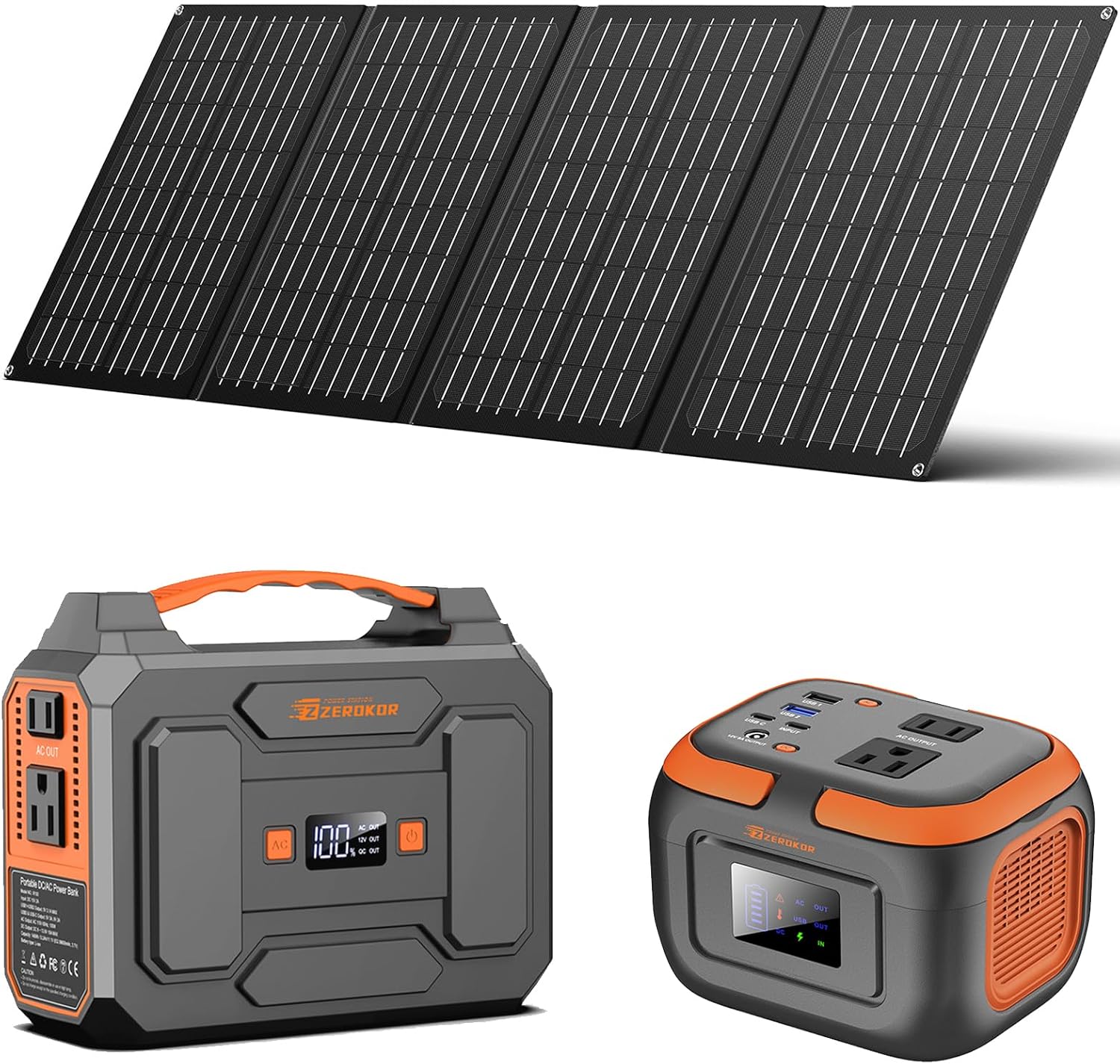 Portable Solar Power Station 100W with Foldable 40W Solar Panel,120W 110V Portable Power Pack with AC Outlet for Laptop Smart Device Outdoor Camping RV Hiking Outdoor Backup with Solar Charger