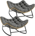 UDPATIO Outdoor Papasan Rocking Chair Set 2, Wicker Papasan Lounge Chair with Thickened Water-Resistant Cushion & Anti-Slip Bar, for Porch, Balcony, Patio or Indoor, Dark Grey