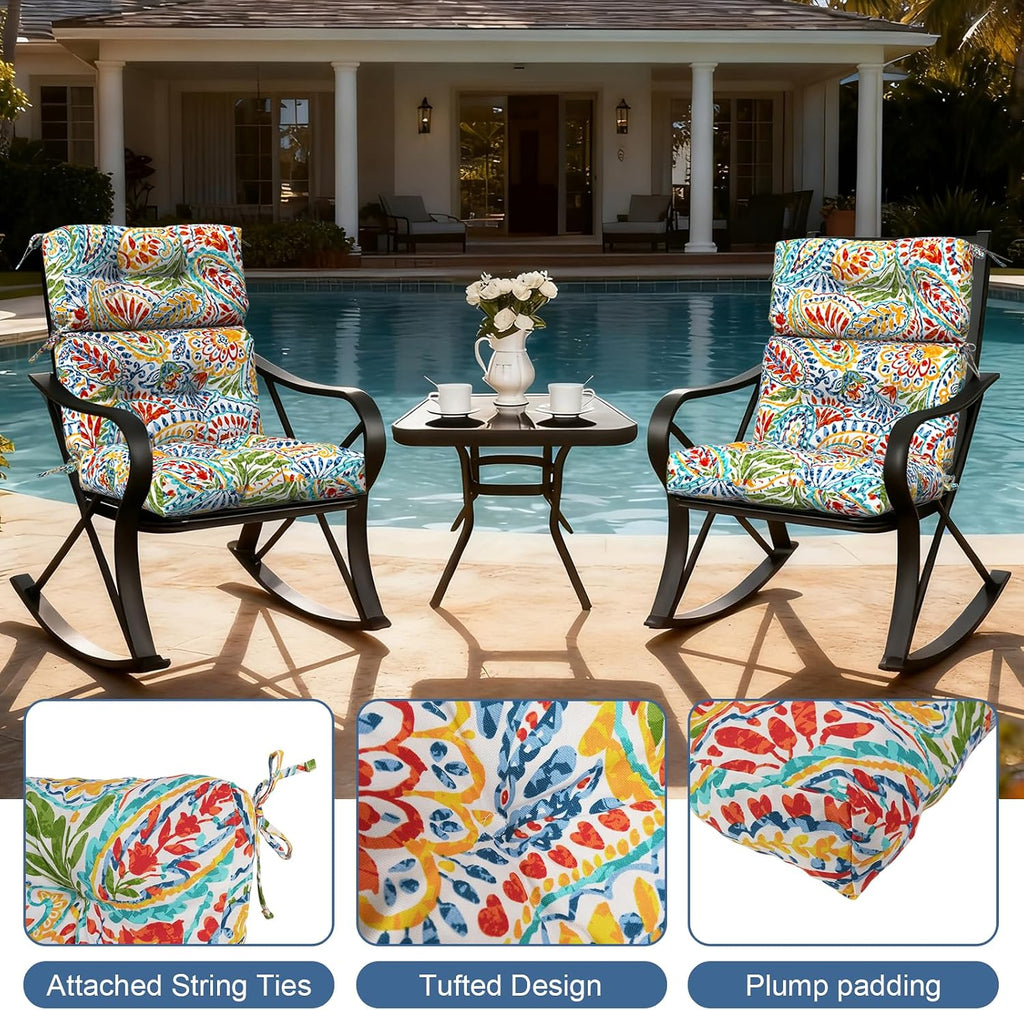 LVTXIII 2 Pack Outdoor High Back Cushions, 22' W x 20' D Tufted Seat and Back Chair Cushion with Ties, Fluffy Patio Replacement Rocking Chair Cushion for Outdoor Furniture Use, A Paisley Ummi Multi