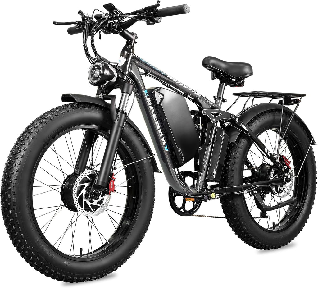 Peak 9000W Dual Motor Ebike for Adults,46MPH Fast Electric Bike 52V 34Ah Up to 100 Miles Long Range,24' Fat Tire Ebikes,SHM 7-Speed Full Suspension Electric Bicycle for Mountain Commuter Off-Road Snow