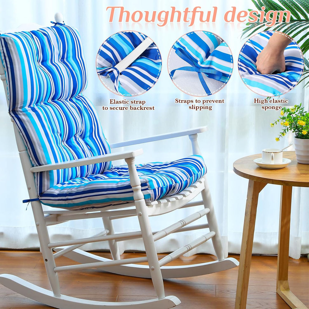 Suzile 6 Pcs Outdoor High Back Chair Cushion Waterproof Patio Seat Back Cushion 21 x 44 x 3(H) '' Rocking Chair Cushion Cover Thickened Patio Chair Pad for Indoor Outdoor Patio Garden(Straight Line)
