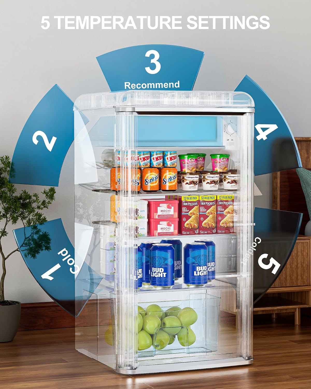 4.9 Cu.Ft Retro Beverage Cooler Double Glass Door Fridge - Holds 120 Cans,8-liter freezing space 5 Temp Settings Adjustable Shelves, Quiet 42dB - Perfect for Kitchen, Bar, Dorm Cream