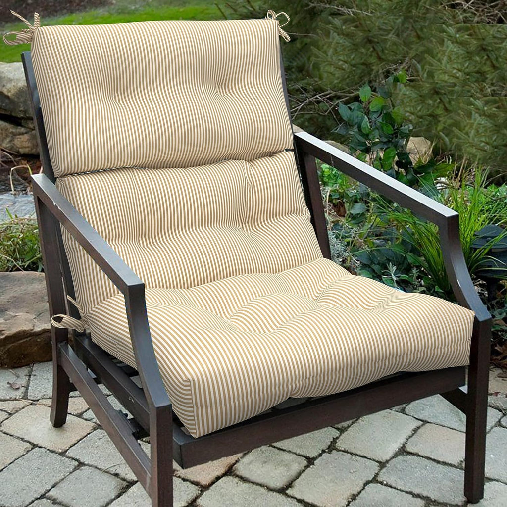 Outdoor High Back Patio Chair Cushions, Tufted Rocking Chair Cushions, Adirondack Cushions for Garden Porch Home Office Chairs Use, 44' x 22' x 4', 2 Pack, Stripe Beige