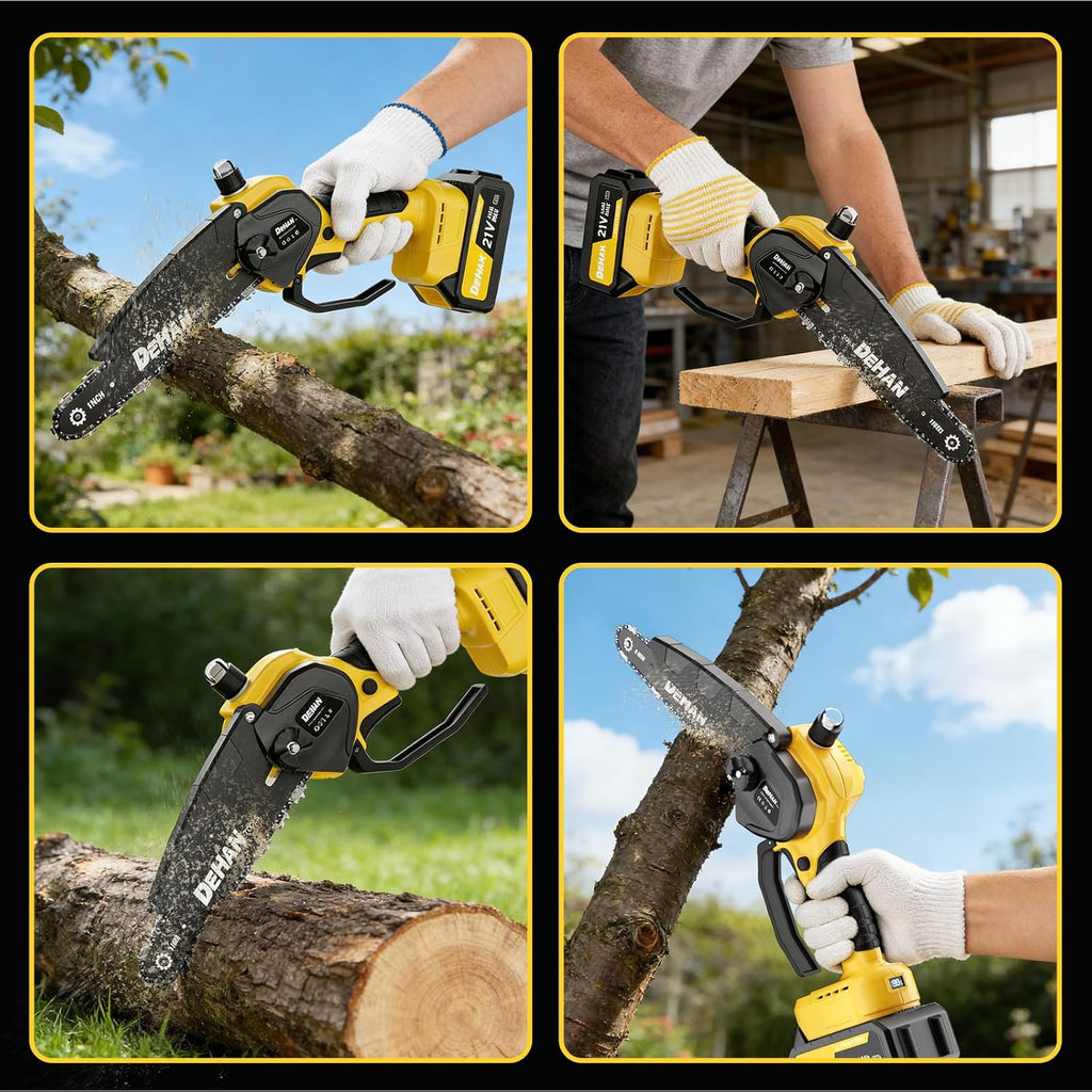 4-in-1 Electric Pole Saw for Tree Trimming, 6 Inch and 8 Inch Cordless Chainsaw with 2×4.0 Ah Batteries, Mini Chainsaw Cordless with Extension Pole, Battery Powered Pole Chain Saw for Branch Cutter