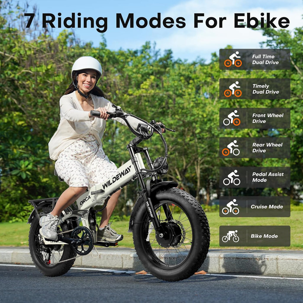2300W Dual Motor Electric Bike for Adults 48V 20Ah Battery E-Bike 55Miles Long Range 20x4.0 Fat Tire All Terrain Full Suspension Ebike Hydraulic Brake Commuter Mountain Delivery Bicycle 2 Seat