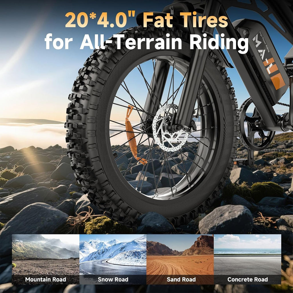 HiKeep Electric Bike for Adults - 20 x 4 Inch Fat Tire Ebike, 750W/Peak 1500W Motor Ebike, 48V15.6AH, 4 Riding Modes Electric Dirt Bike, 7 Speed Electric Motorcycle, Safety Tested to UL 2849