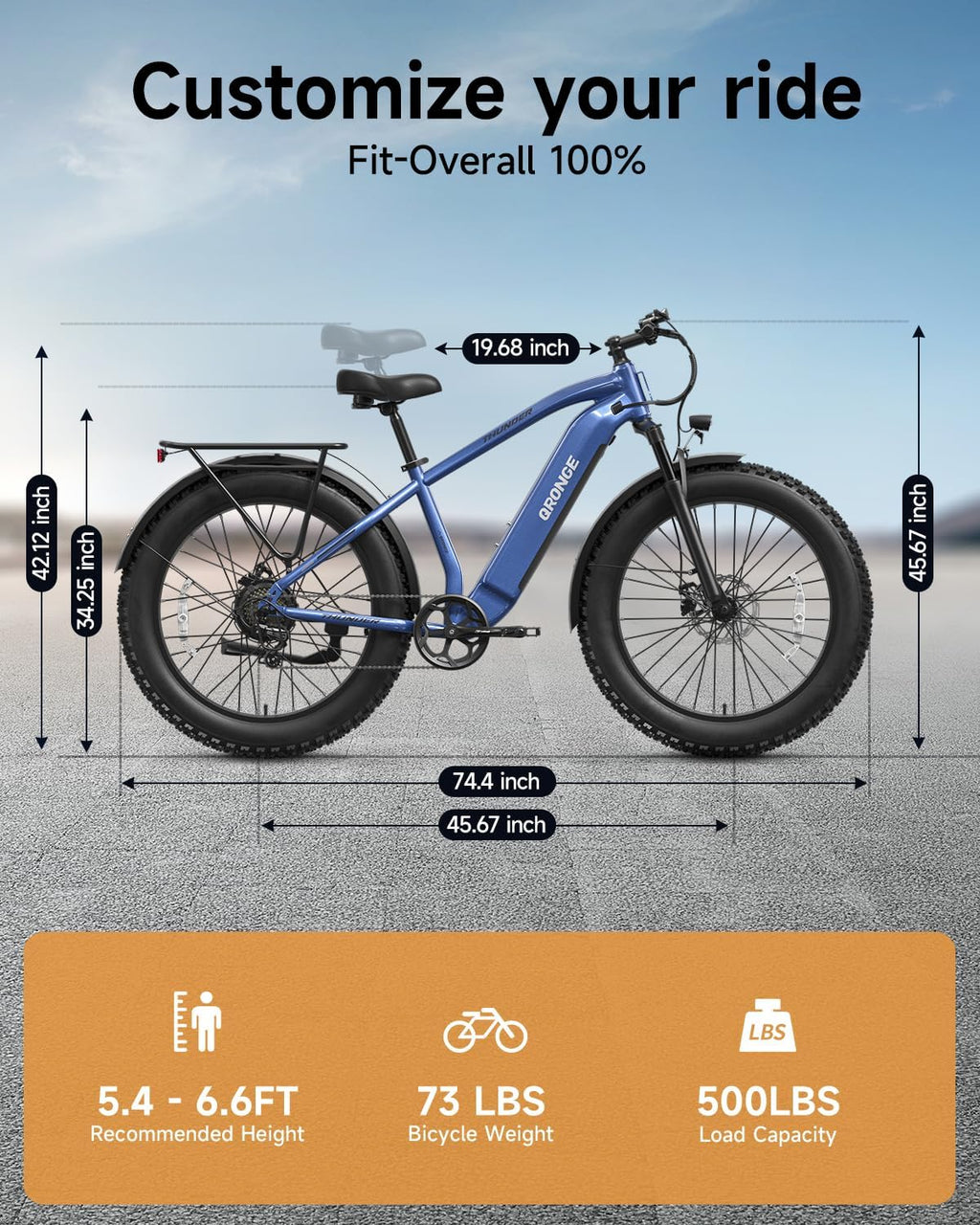 QRONGE Electric Bike for Adults 1800W Peak, 26' Fat Tire Ebike, Adult Electric Bicycles, 28MPH(PAS Mode) Electric Mountain E Bike, Up to 70 Miles, 7 Speed, Rear Rack, Fenders