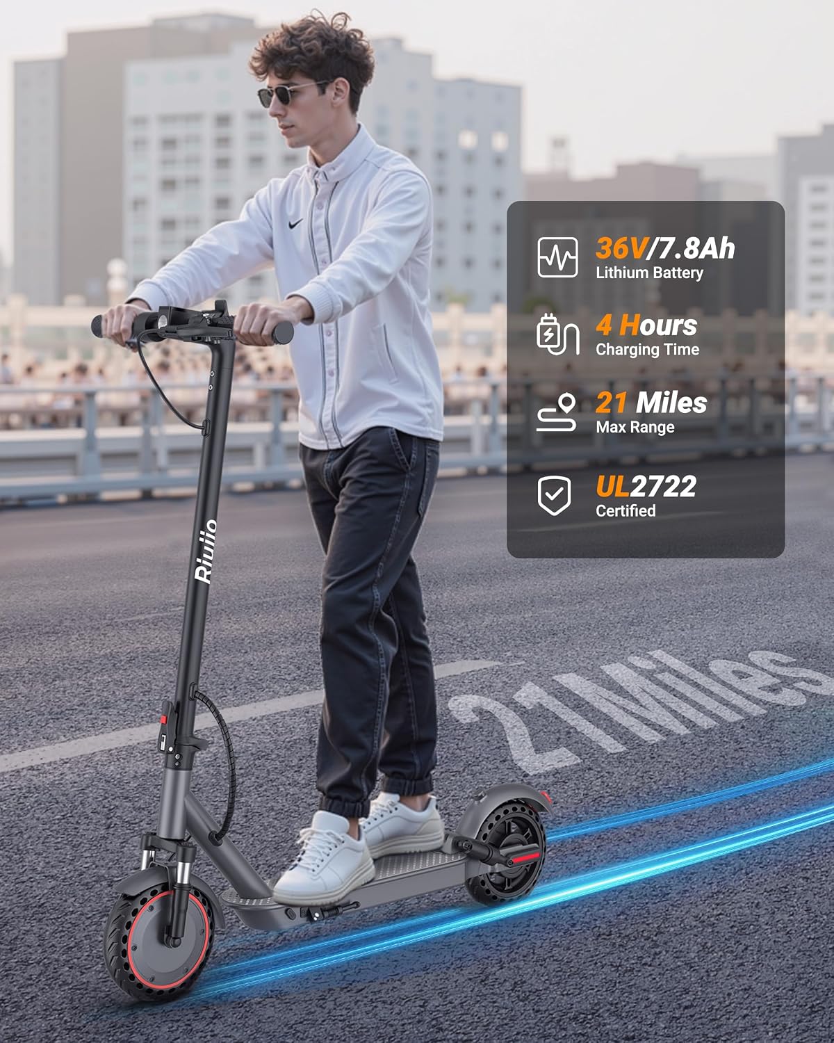 Electric Scooter, 350W-500W Motor, 9 MPH to 22MPH, 10-41 Miles Range, Dual Suspension, Dual Braking, App Control, Foldable Commuter E Scooter for Adults and Teens