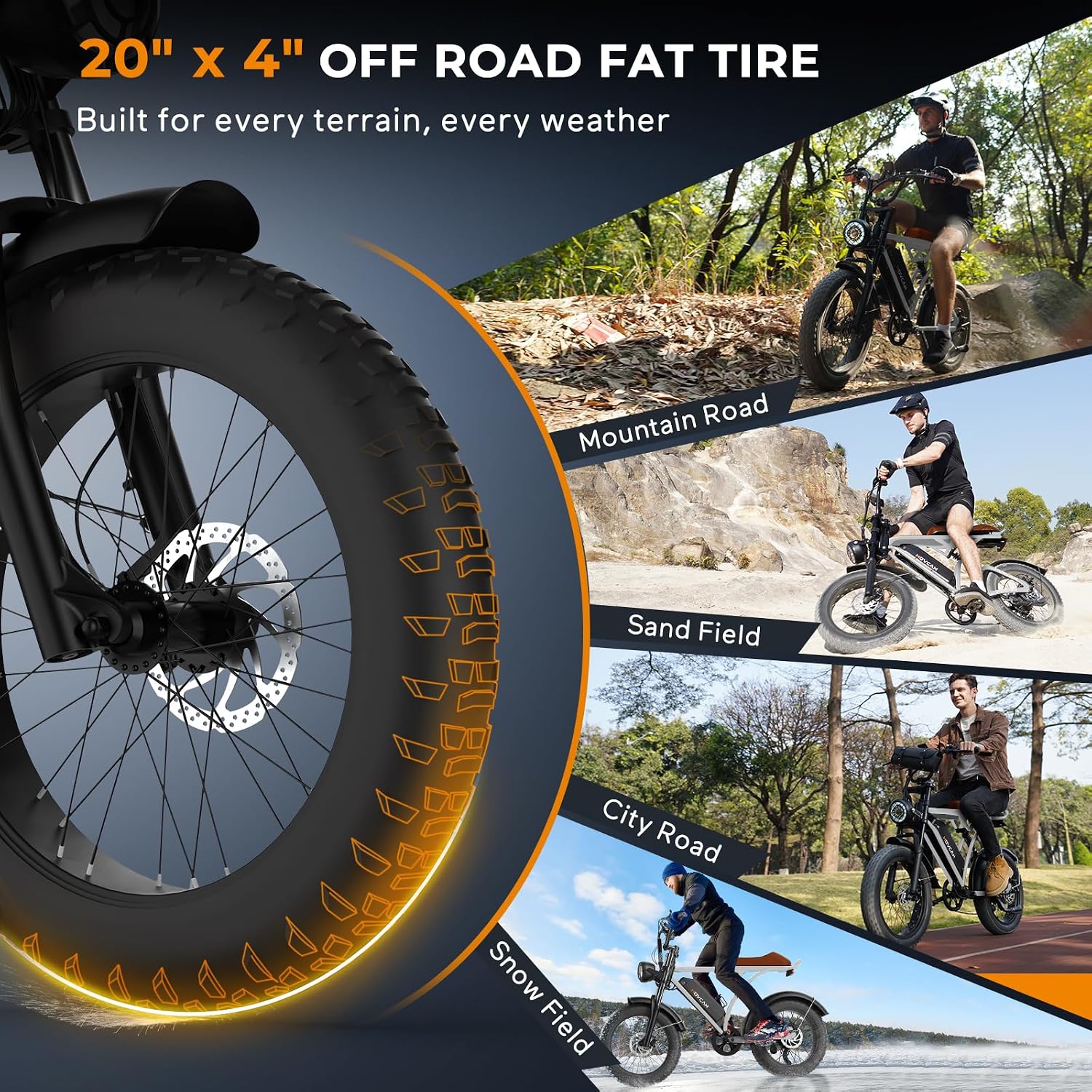 Movcan V60 Series Electric Bike for Adults,1000W/1500W, 30/33MPH,48V 15.6/18.2 Battery,Up to 80Mile Dual Hydraulic Brake,20' Fat Tire,7-Speed Motorcycle Ebike for Commuting/Off-Roading