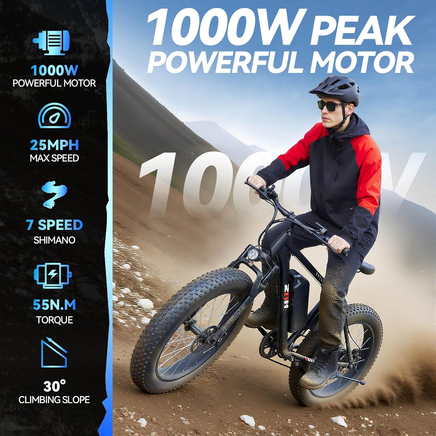 ZNH 750W|1000w Electric Bike for Adults, 48V 13Ah Removable Battery, 24' x 4.0' Fat Tire E-Bike, Up to 80 Miles, 7-Speed, Hydraulic Suspension, LCD Display, UL 2849 Certified