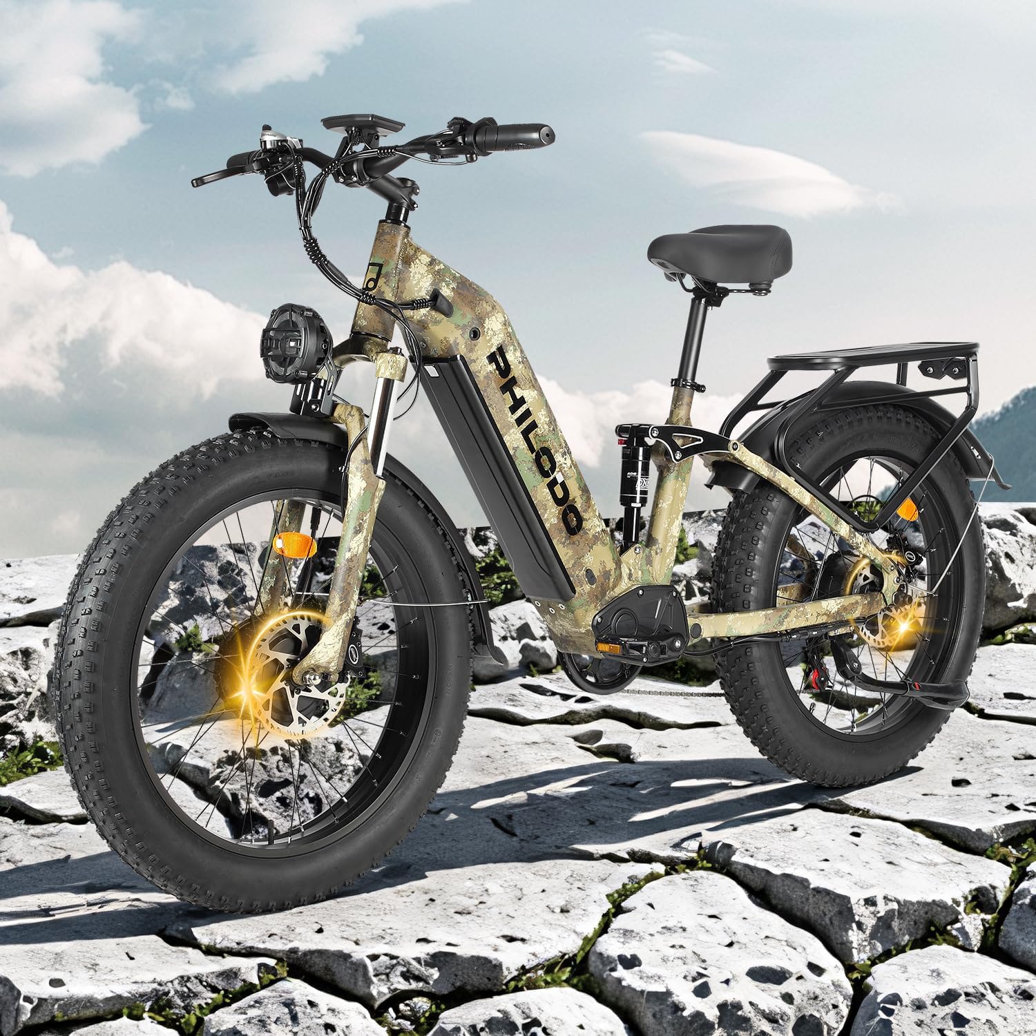 Falcon 60V 32AH Off-Road Electric Bike - 5000W Dual Motor Hunting Ebike, Fat Tire Full Suspension Dirt Bike for Adults, Long Range Snow/Sand Electric Bicycle