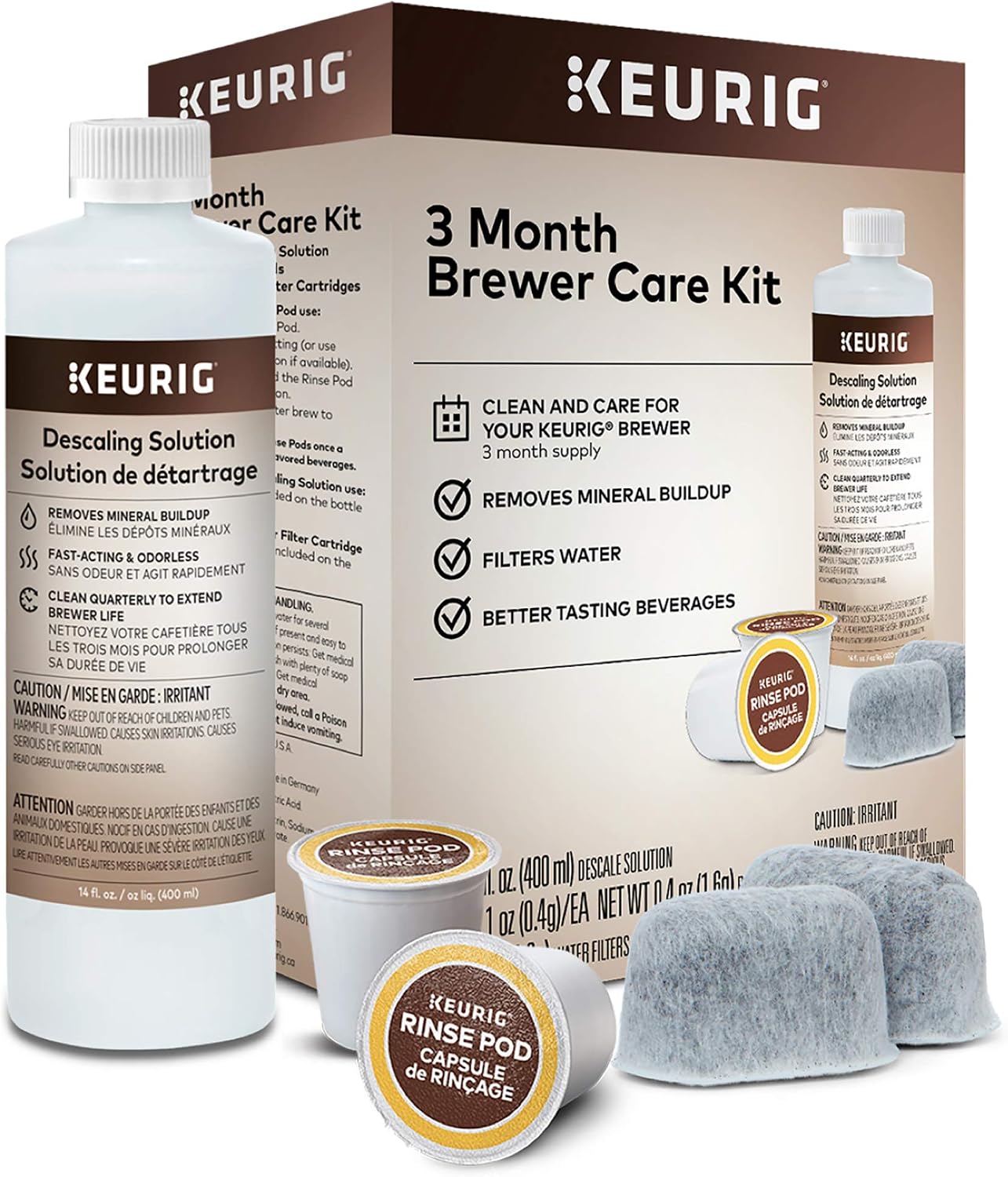 Keurig K-Supreme SMART Single Serve Coffee Maker With WiFi Compatibility, 4 Brew Sizes & 3-Month Brewer Maintenance Kit Includes Descaling Solution, Water Filter Cartridges & Rinse Pods, 7 Count