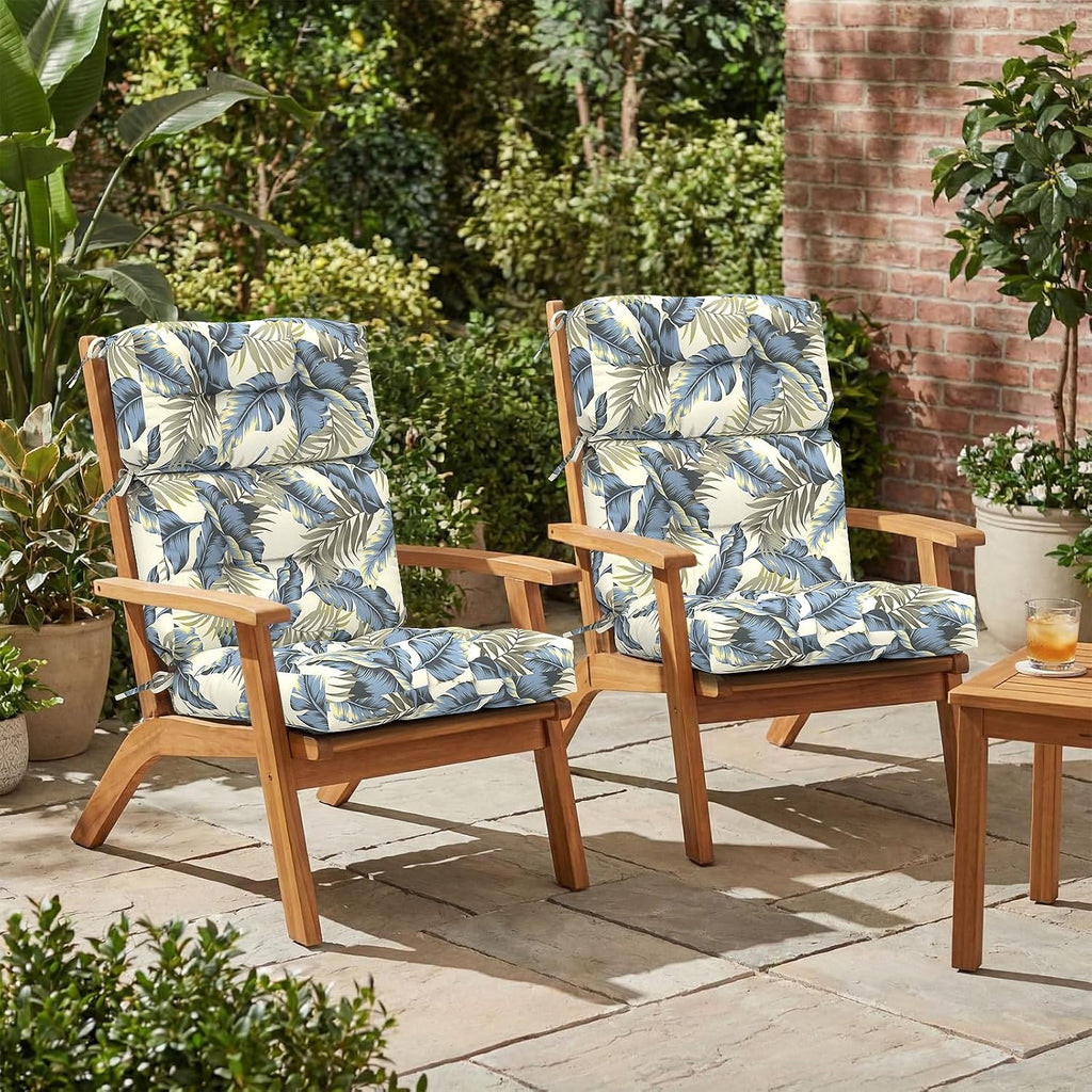 Outdoor High Back Patio Chair Cushions, Fade Resistant & Waterproof Tufted Seat and Back Cushions for Patio Furniture, Patio Chair Cushions 44x22 Inch, Set of 2, Lush Palm Blue