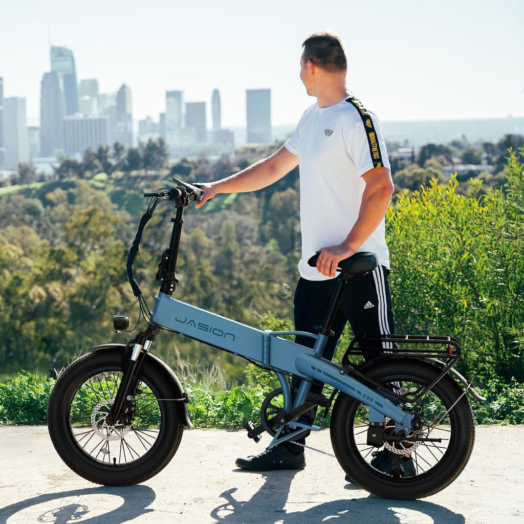 Jasion EBS Folding Electric Bike for Adults, Compact Portable 20' Fat Tire Ebike with 1200W Peak Motor, 48V Removable Battery, 25 MPH 50 Miles Aluminum Frame E-Bike Suitable for Trunk, RV, Apartment