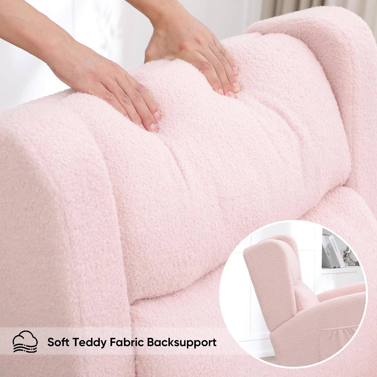 HCHAIRH Nursery Rocking Chair,Wingback Nursery Rocking Chairs,Nursing Glider Rocker Chair with High Back for Living Room Bedroom(Teddy Pink)