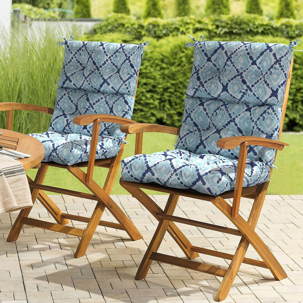 LVTXIII Outdoor Tufted High Back Cushions Set of 2 Patio Seasonal Replacement Rocking Chair Cushion with Ties, Solid Seat and Back Chair Cushion, (44' L x 22W', Boho Geometry Blue)