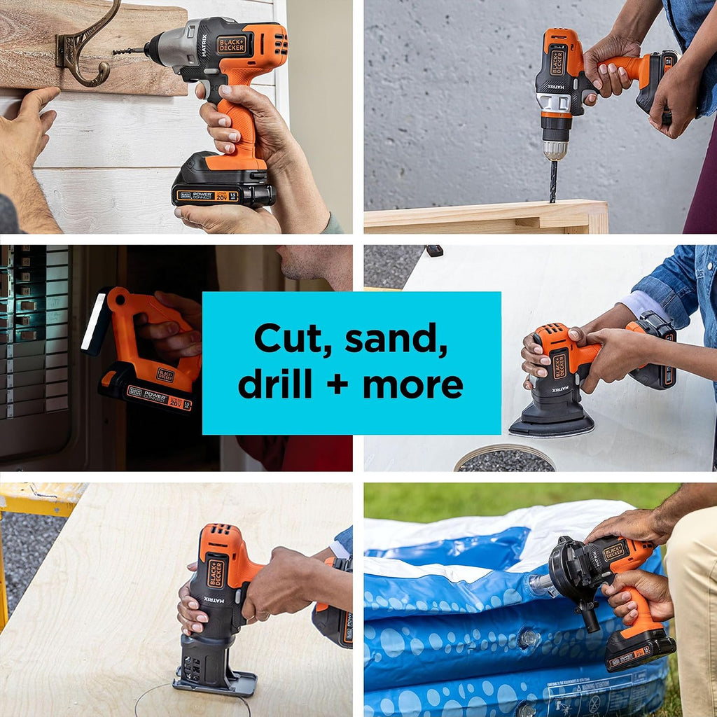 BLACK+DECKER MATRIX 20V MAX Power Tool Combo Kit, Cordless Power Tool Set with Battery and Charger Included, 7 Piece (BDCDMT1207KITC1
