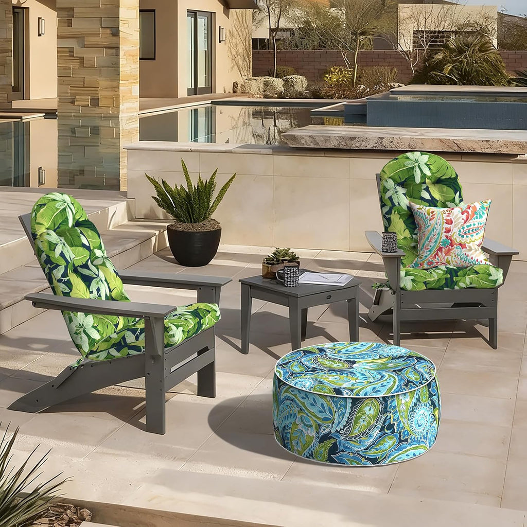 LVTXIII 2 Pack Outdoor Adirondack Chair Cushions, 44x19x4 Inch Water Repellent Patio Cushions for Rocking Chairs, Thick Tufted High Back Seat Cushion Set, Jungle Leaves
