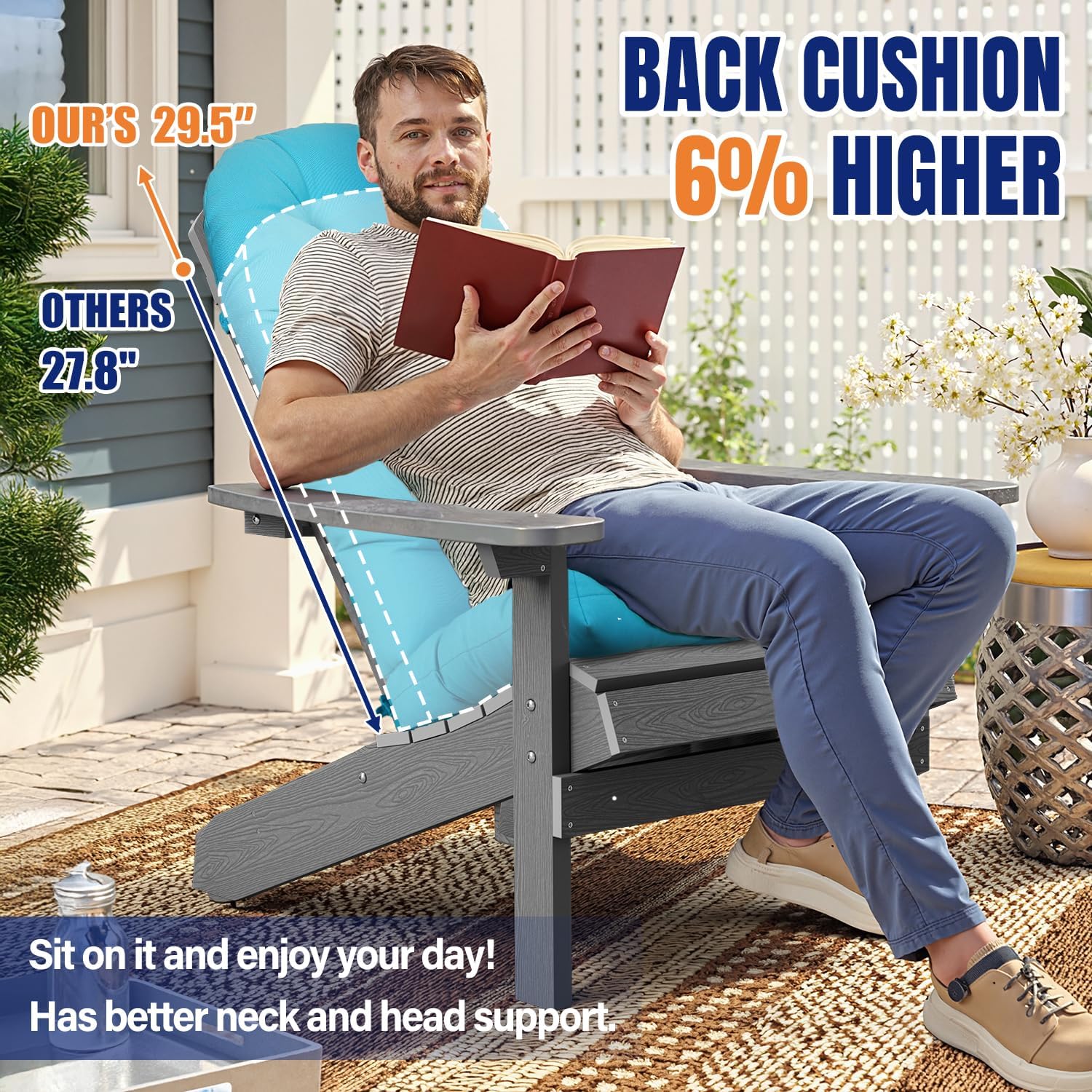 YEFU Adirondack Chair Cushion, Rocking Chair Cushions High Back Set of 4, Thickened Patio Chair Pad for Indoor and Outdoor, 49x20x4.7 Inch, Aruba Blue