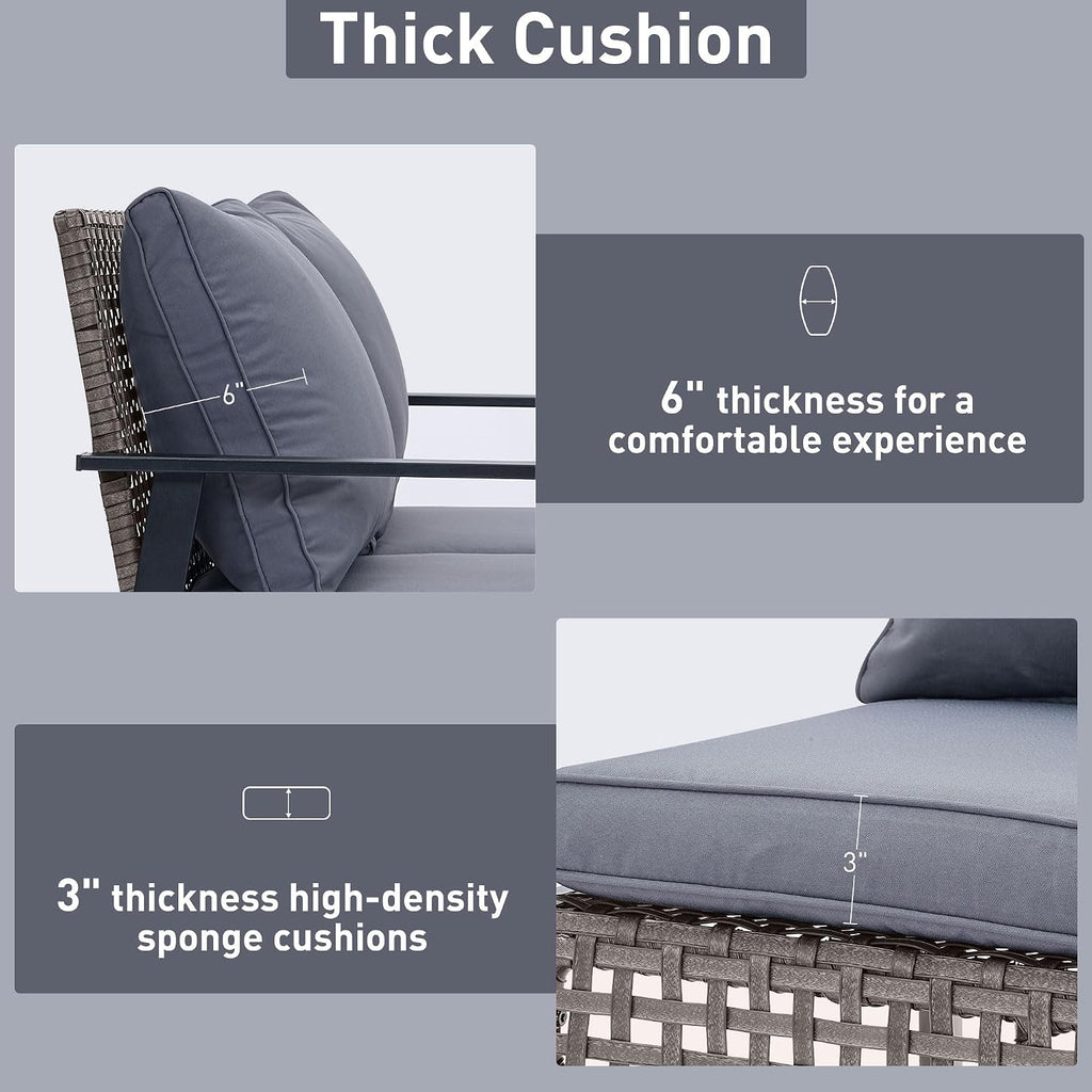 GDY Outdoor Wicker Loveseat Rocking Chair, Patio Outdoor Furniture Conversation Sets, Rattan Rocker Chair with Cushions, Modern Cozy Rocking Wicker Furniture for Garden, Porch, Poolside & Deck, Grey.