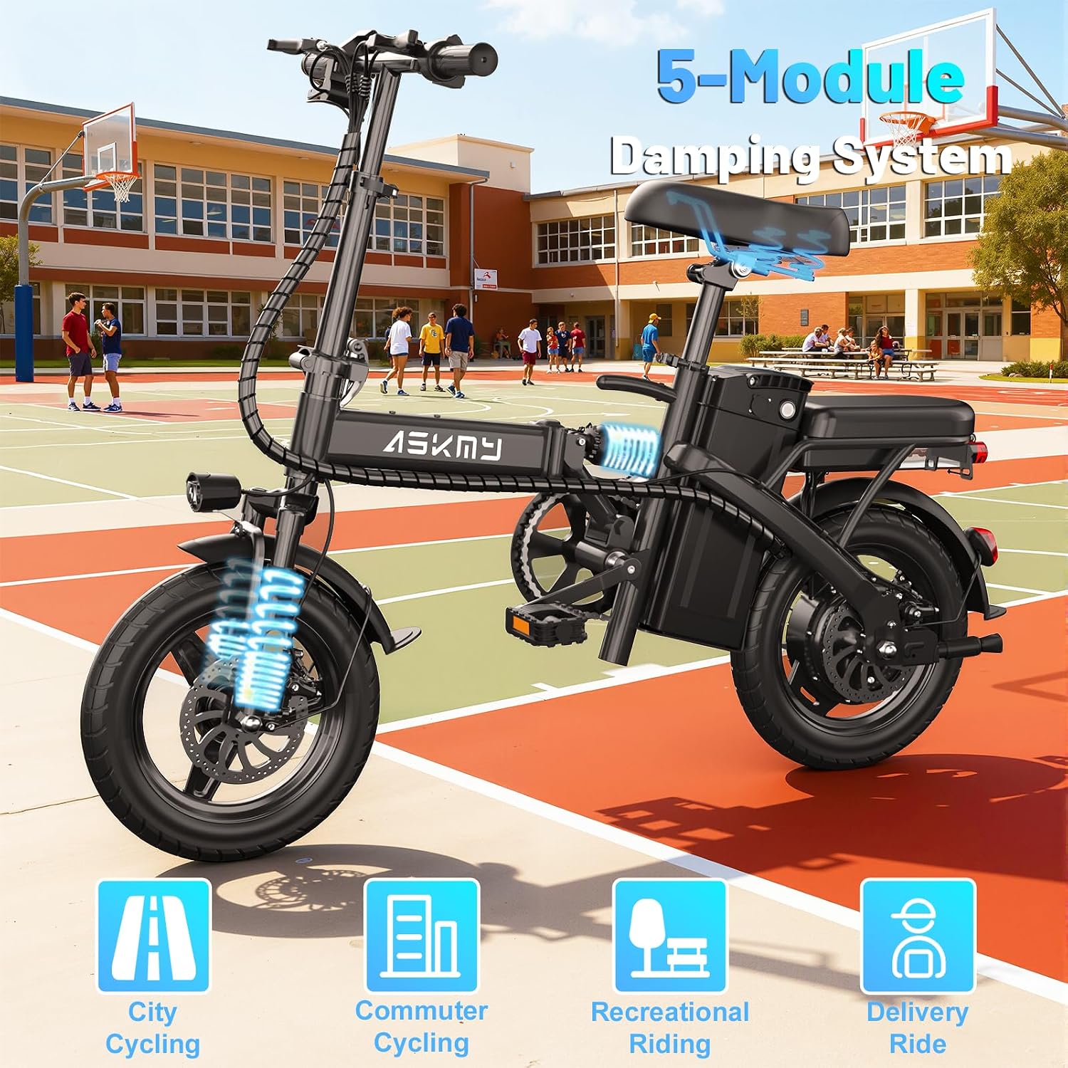Foldable Electric Bike for Teens and Adults, 14 inch Mini E-Bike with 500W Peak Motor, 48V Removable Battery, Commute Electric Bicycle with 18MPH and 30-35 Miles PAS Range