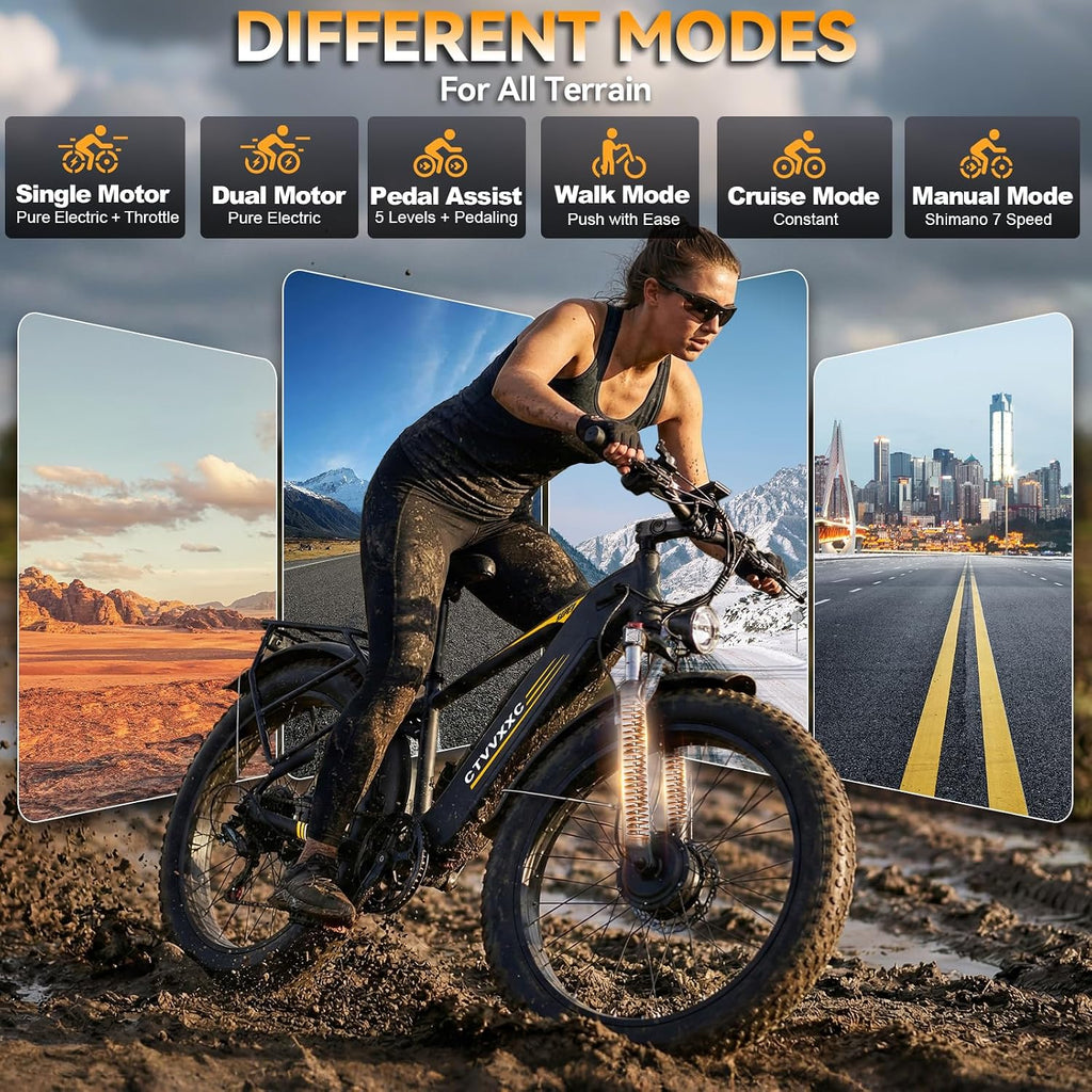 8000W Peak 45-50MPH 52V 26Ah 1352Wh Battery Dual Motor Bike for Adults, 95-105 Miles Long Range with Hydraulic Disc Brake,26'x4.0' Fat Tire Electric Mountain E Bike 7-Speed Gear Lockable Suspension