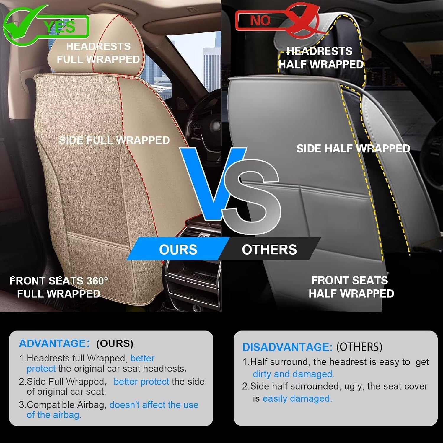 IKABEVEM Seat Covers Fit for Nissan Pathfinder 2011-2024 2025 2026 2PCS Front Car Seat Covers Faux Leather Seat Cushion Waterproof Auto Protectors(Beige)-2 Front Seat Covers