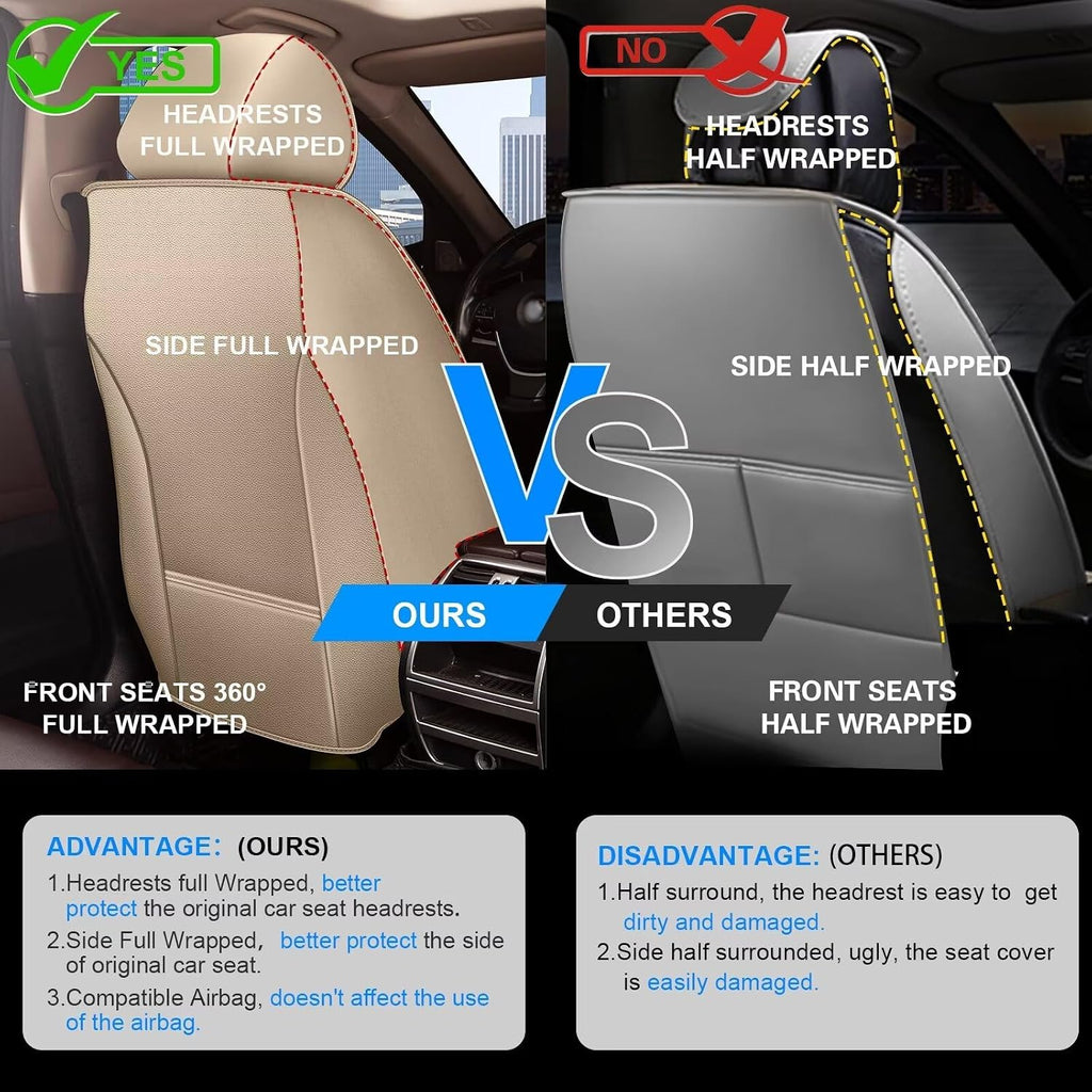 IKABEVEM Seat Covers Fit for Nissan Pathfinder 2011-2024 2025 2026 2PCS Front Car Seat Covers Faux Leather Seat Cushion Waterproof Auto Protectors(Beige)-2 Front Seat Covers
