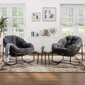 Oversized Indoor Rocking Chair Set of 2, Comfy Corduroy Rocking Papasan Chair with Thick Cushion and Frame, Large Wicker Rocker Egg Chair Reading Chair for Living Room,Bedroom,Lounge, Dark Grey
